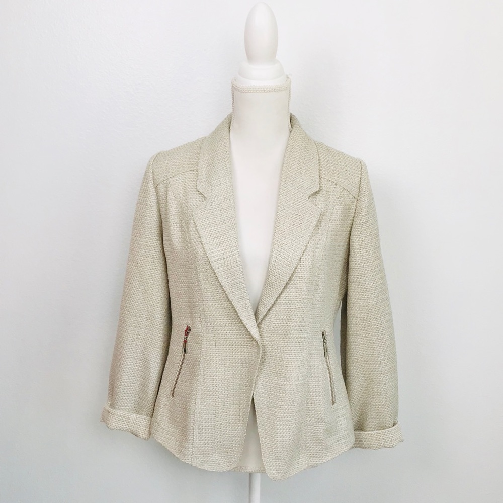 CHICOS Oatmeal Color Tweed Blazer
